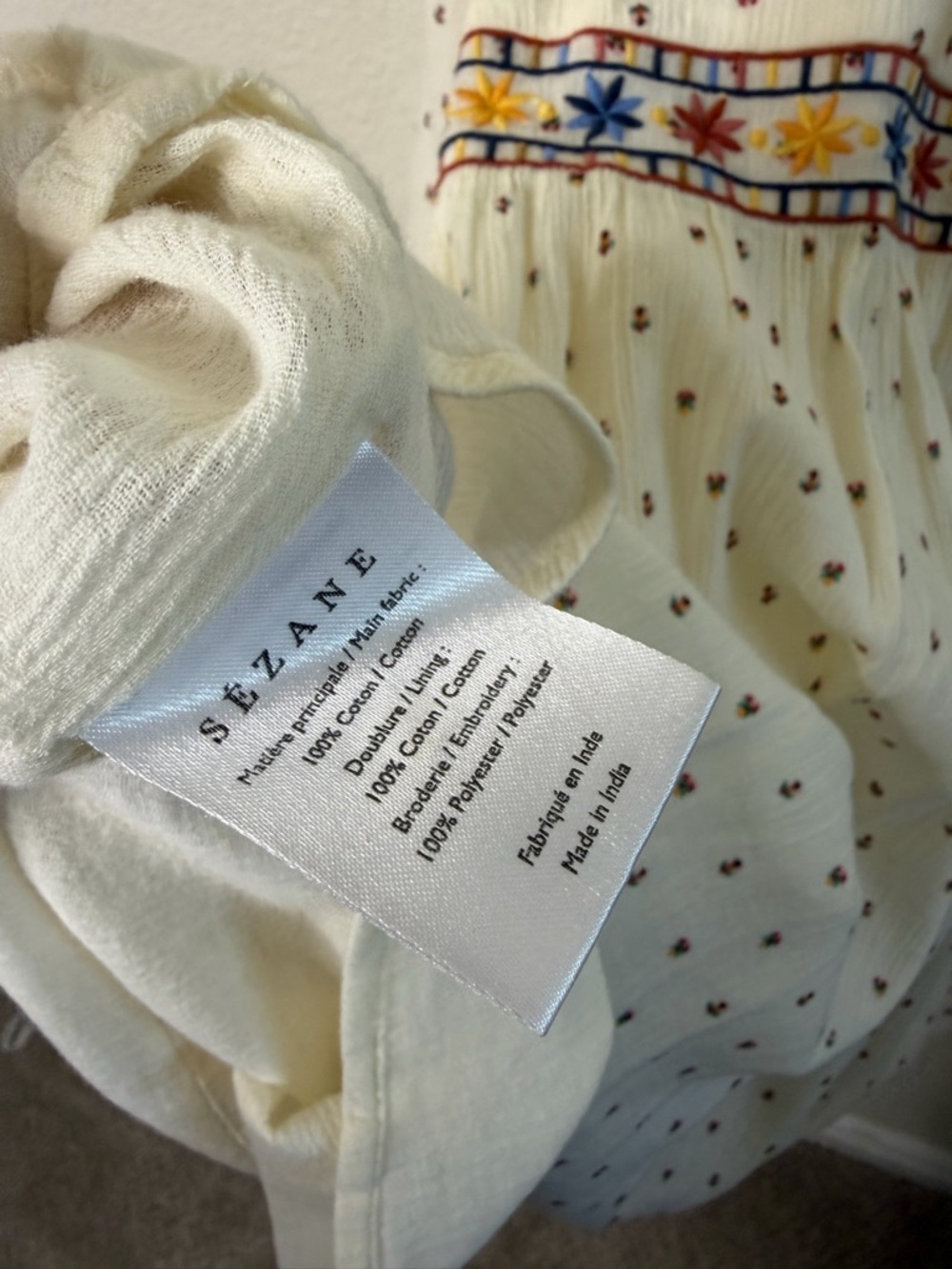 Sezane Grace Dress Embroidered Babydoll Tie Back Womens Size 34 / US XS - Picture 8 of 9